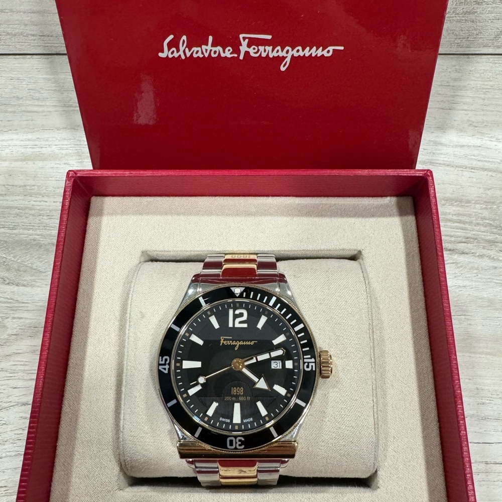 Salvatore Ferragamo Men's 1898 Sport 44mm Black Steel Quartz Watch SFDU00519